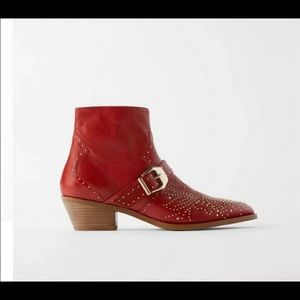 Zara red studded cowgirl boots